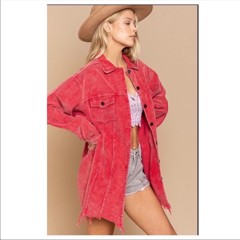 POL Red Utility Corduroy Jacket Relaxed Fit
